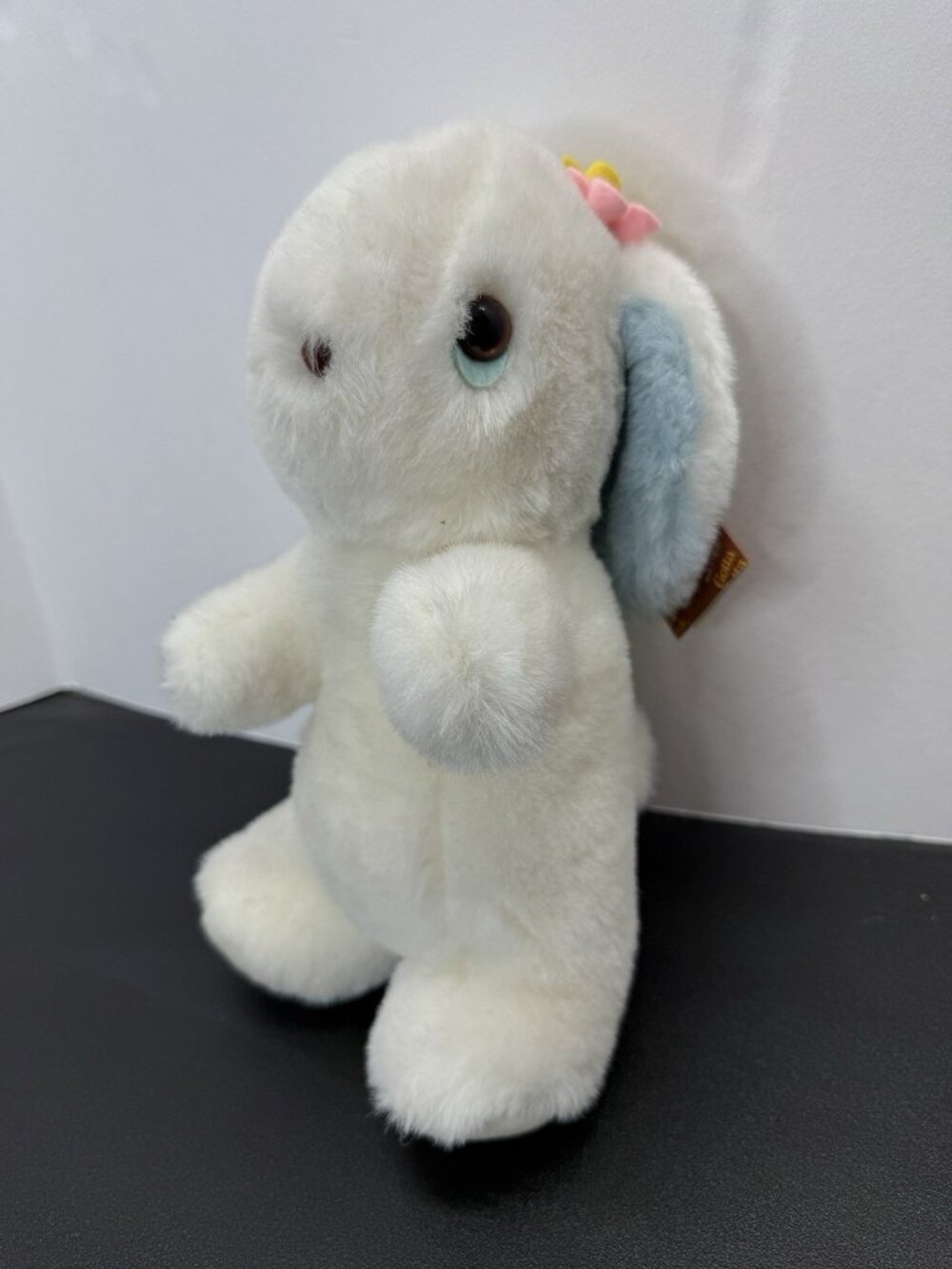 Vintage 1976 Gund Luv Me Bunny White Blue Rabbit Baby Rattle Plush 14" With Tag